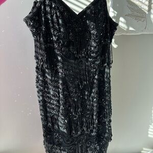 Oleg Cassini Black Beaded Mini Dress